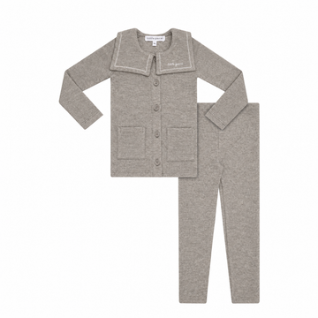 Little Parni Grey Embroidered Collar Cardigan Set (K694)