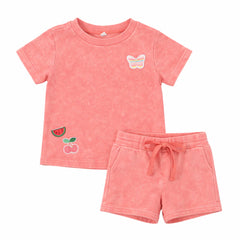 Bonjoy Washed Patch Shorts Set - Salmon