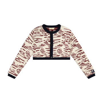 Retro Kid Cream/ Burgundy Chunky Knit Crop Cardigan