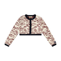 Retro Kid Cream/ Burgundy Chunky Knit Crop Cardigan