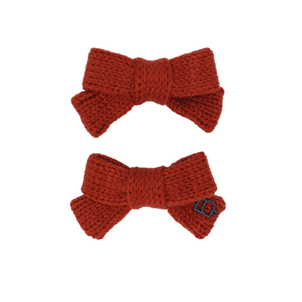 Bandeau Red Mini Bow Clip Set Chunky Knit ( FINAL SALE )