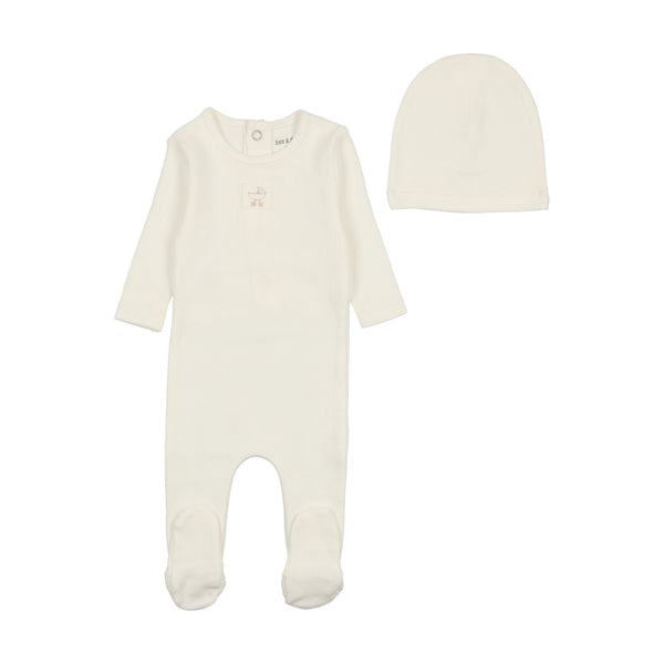 Bee & Dee Ivory Classic Pointelle Carriage Footie with Beanie