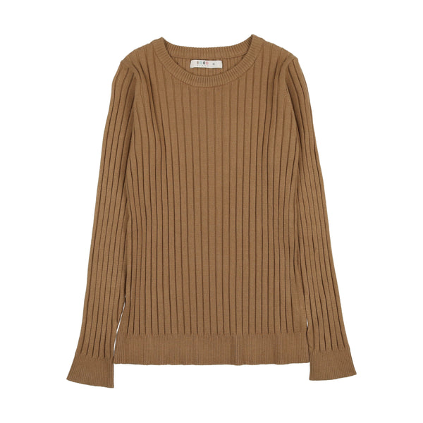 Coco Blanc Camel Ribbed Crew Sweater (9017)