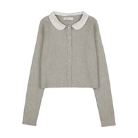 Coco Blanc Light Grey Peter Pan Knit Ribbed Cardigan