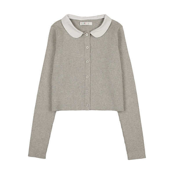 Coco Blanc Light Grey Peter Pan Knit Ribbed Cardigan