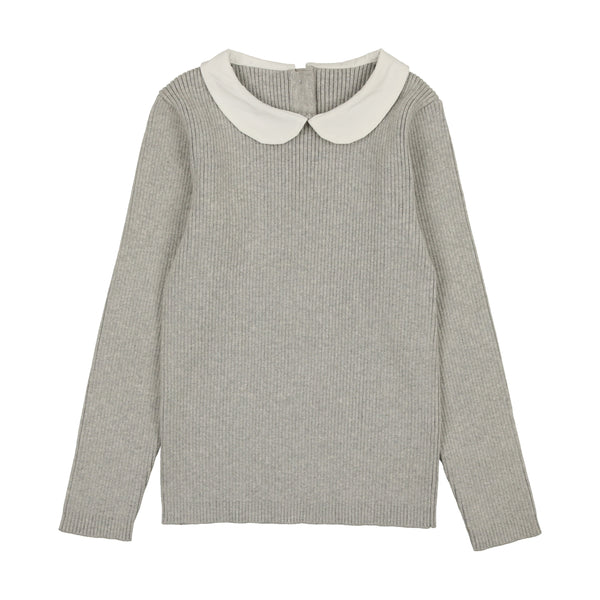 Coco Blanc Light Grey Peter Pan Knit Ribbed Sweater (9007)