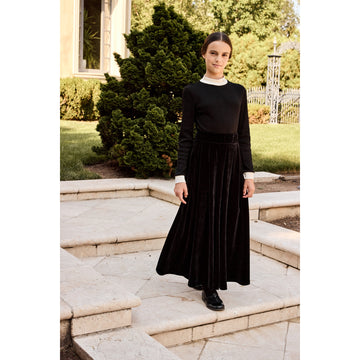 Little Parni Black Velour Pleated Maxi Skirt (K594)