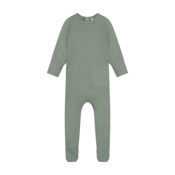 Zeebra Kids Muted Green Crew Neck Footie Pajamas