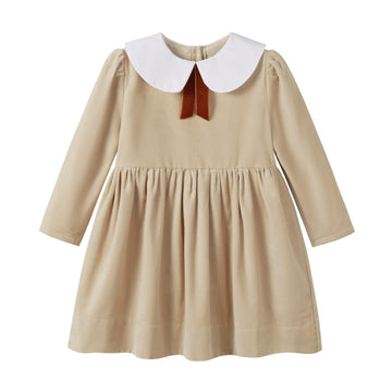 Nou Nelle Crushed Velour Tan Tie Dress
