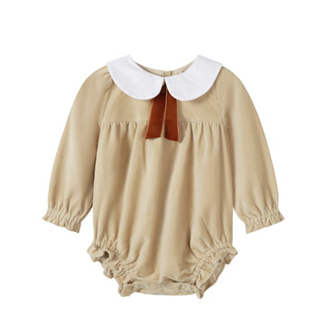 Nou Nelle Crushed Velour Tan Tie Romper