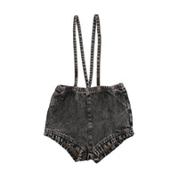 Kin And Kin Ruffled Overall W/ Straps - Black Denim