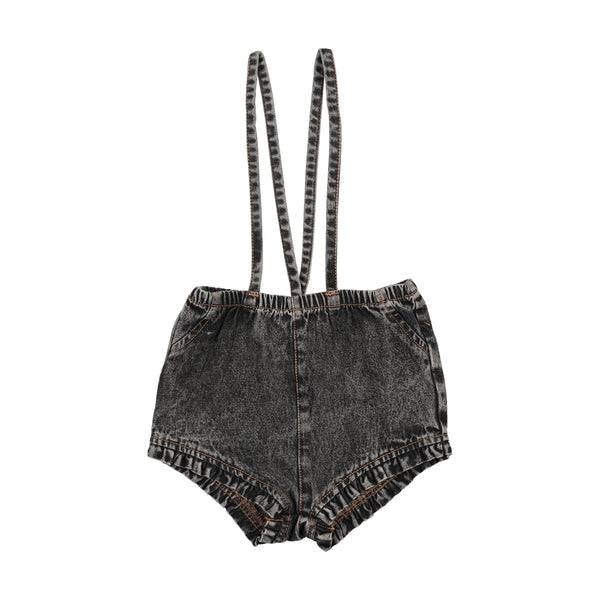 Kin And Kin Ruffled Overall W/ Straps - Black Denim