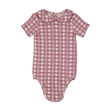 Kin And Kin Printed Peter Pan Collar Onesie - Mauve Gingham