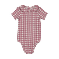 Kin And Kin Printed Peter Pan Collar Onesie - Mauve Gingham
