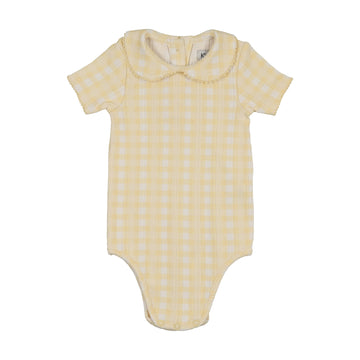 Kin And Kin Printed Peter Pan Collar Onesie - Yellow Gingham