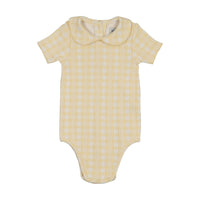 Kin And Kin Printed Peter Pan Collar Onesie - Yellow Gingham