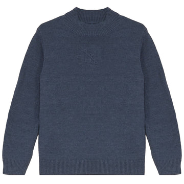 Calla Lili Mock Neck Embossed Sweater - Blue