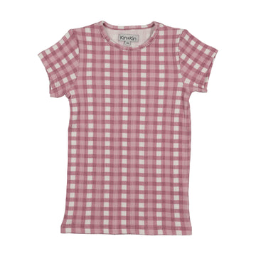 Kin And Kin Printed Short Sleeve T-Shirt - Mauve Gingham