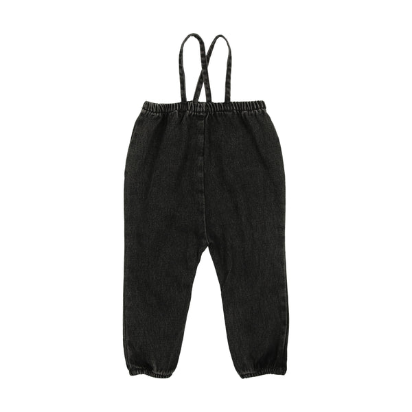 Analogie By Lil Legs Denim Bow Suspender Romper Black Denim