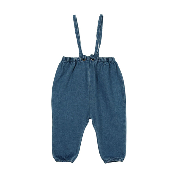 Analogie By Lil Legs Denim Bow Suspender Romper Blue Denim