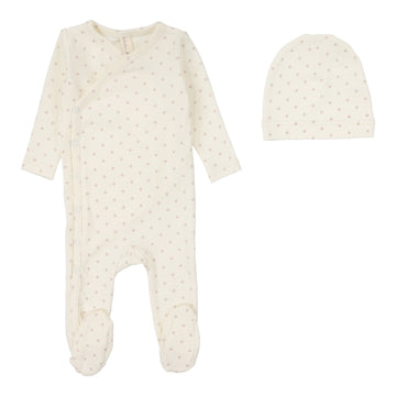 Lilette By Lil Legs Diamond Dot Footie Set Cream/Berry