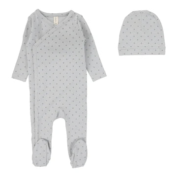 Lilette By Lil Legs Diamond Dot Footie Set Pale Blue