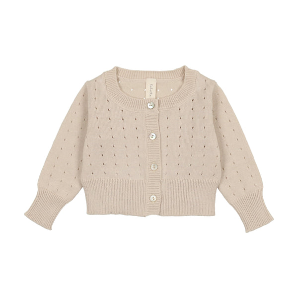 Lilette By Lil Legs Dotted Open Knit Cardigan Taupe