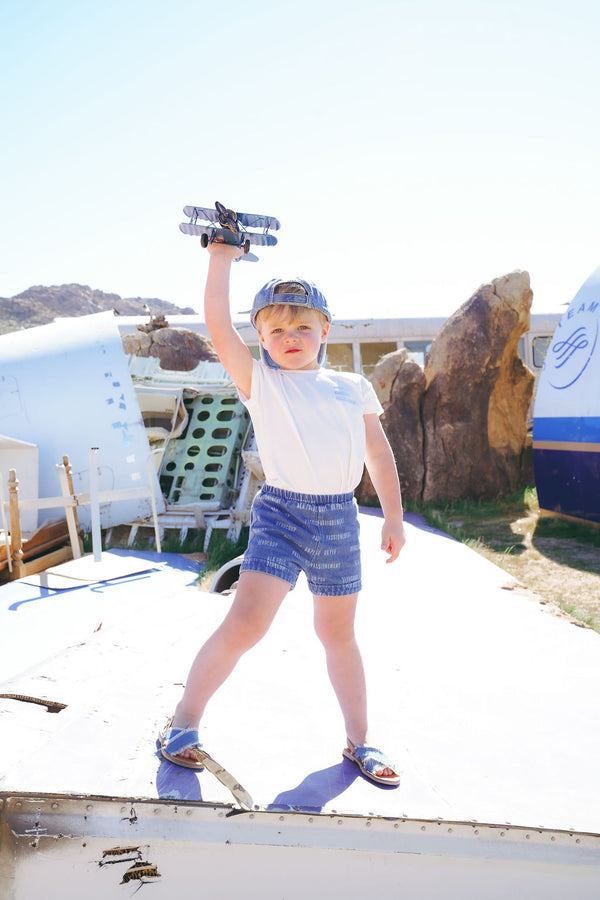 Coco Blanc Blue Denim Denim Printed Shorts