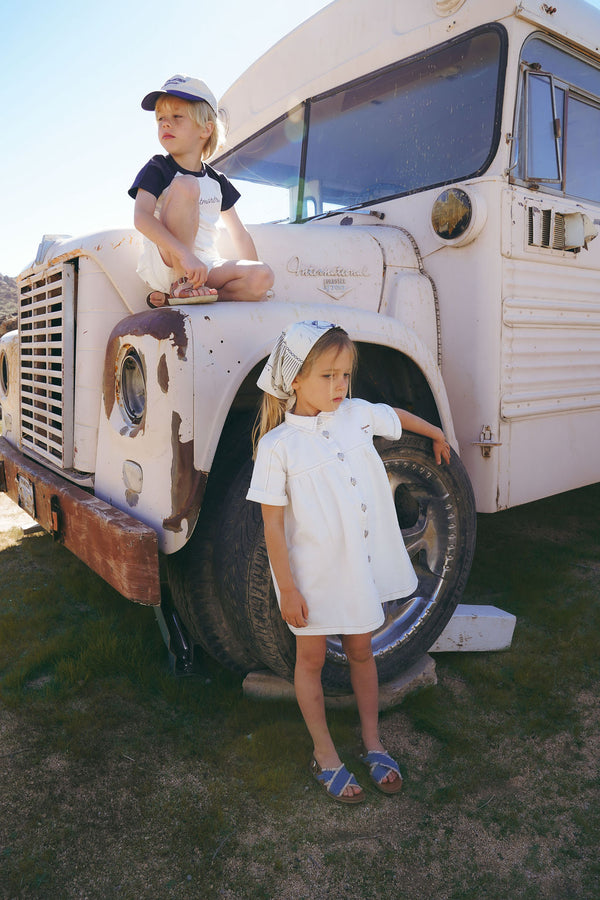 Coco Blanc White Denim Dress- Short Sleeves