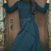 Urban Edge Navy Pinstriped Wrap Skirt