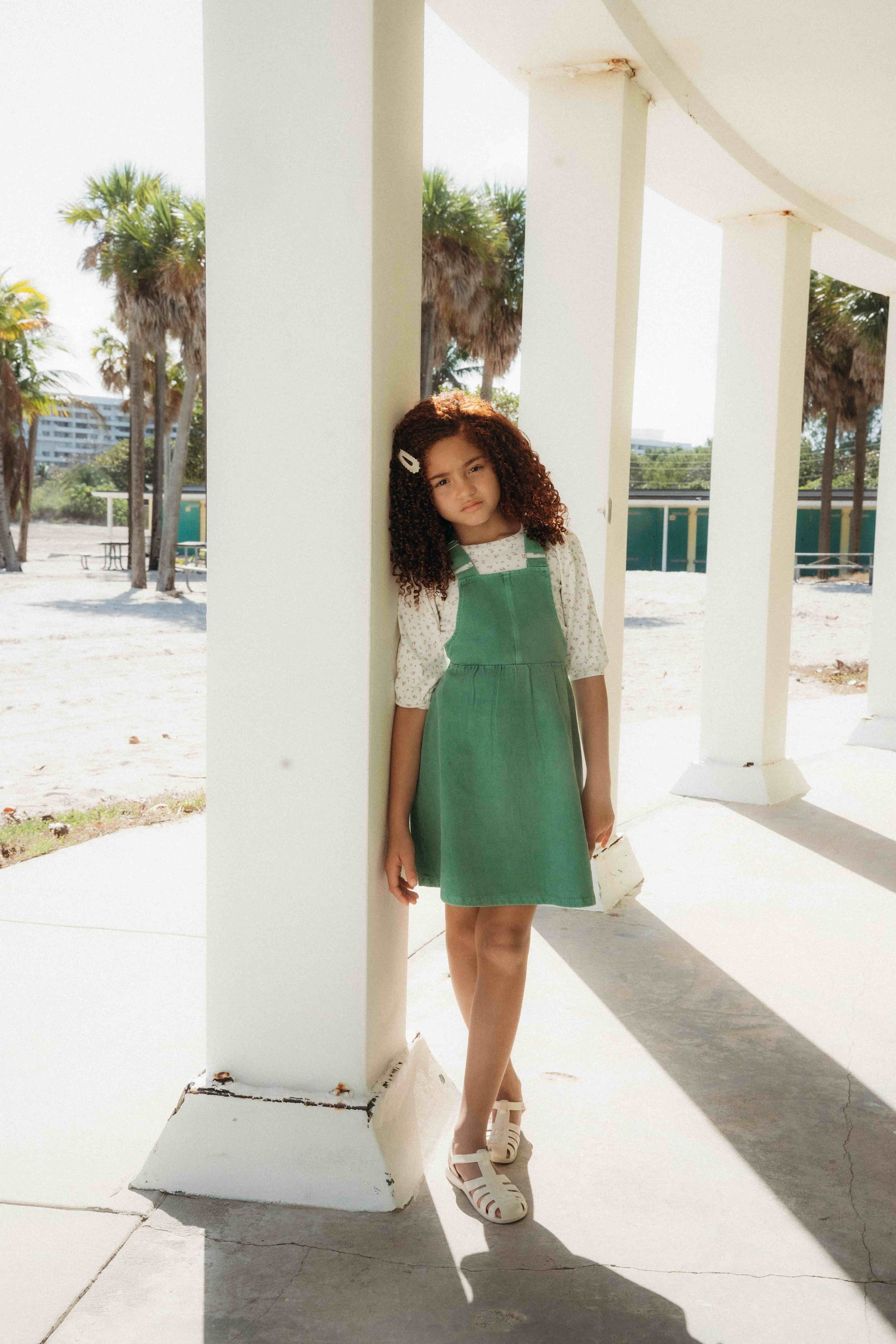 Farren Me Green Wash Denim Pinafore dress(F271) Size up one size