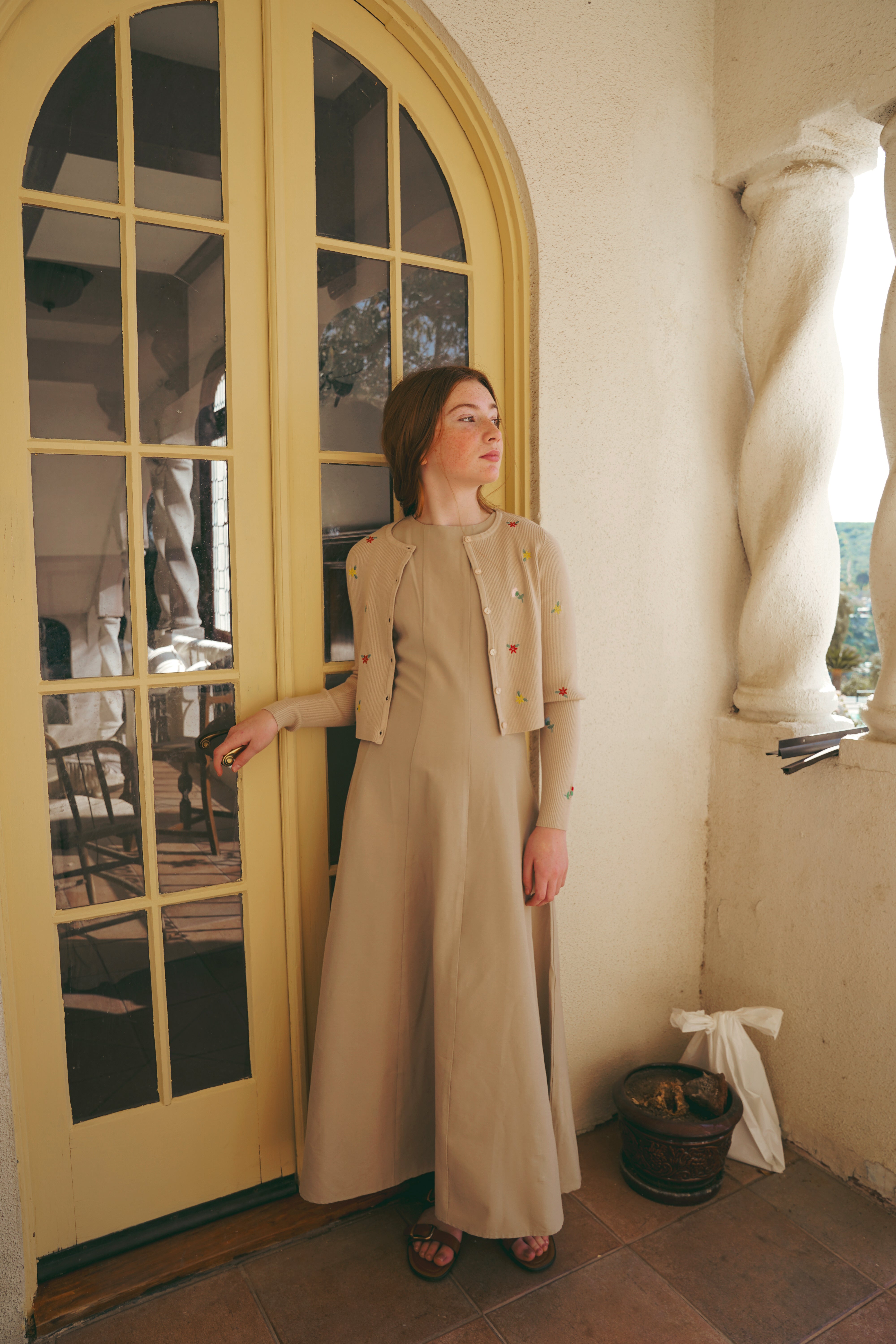 Urban Edge Tan Panneled Cotton Dress