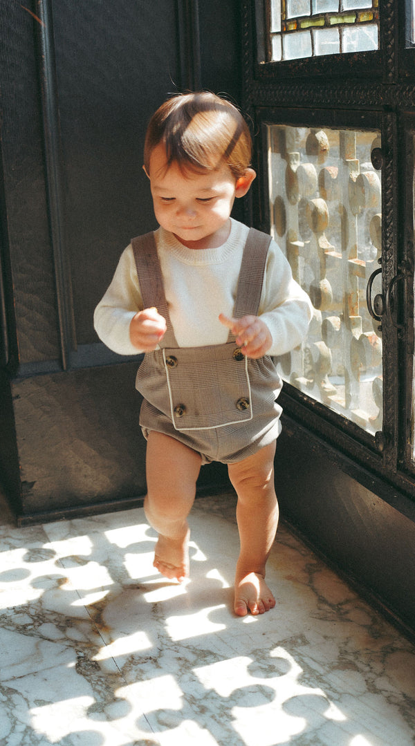 Coco Blanc Plaid Short Boy Overalls