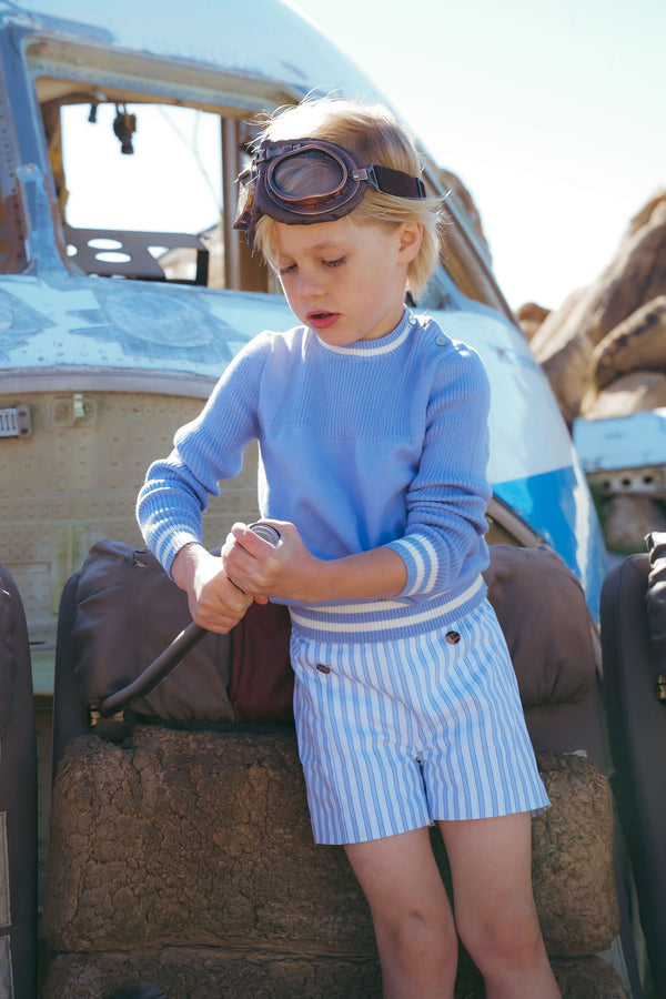 Coco Blanc Blue Striped Double Breasted Shorts