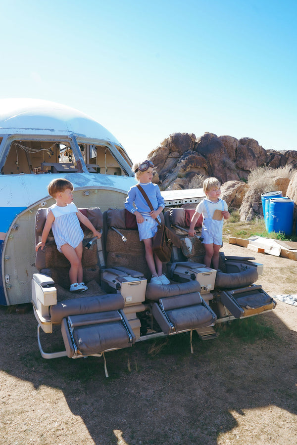 Coco Blanc Blue Striped Double Breasted Shorts