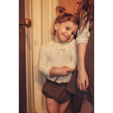 Numu Velvet Bow Mockneck Onesie - Cream