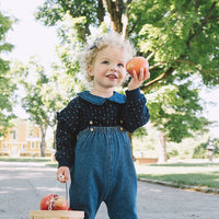 Analogy by Lil Legs Navy Print Sweet Campaign Denim Collar Ruffle Sweatshirt