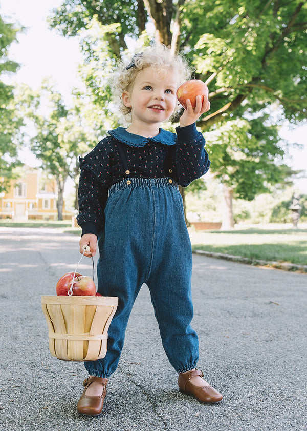 Analogy by Lil Legs Navy Print Sweet Campaign Denim Collar Ruffle Sweatshirt