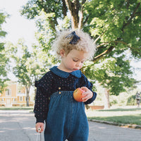 Analogy by Lil Legs Blue Denim Sweet Campaign Knit Strap Bubble Suspender