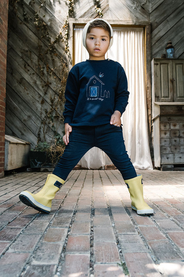Analogy by Lil Legs Navy Sweet Campaign Boys Embroidered Sweatshirt