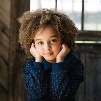 Analogy by Lil Legs Navy Print Sweet Campaign Denim Collar Ruffle Sweatshirt