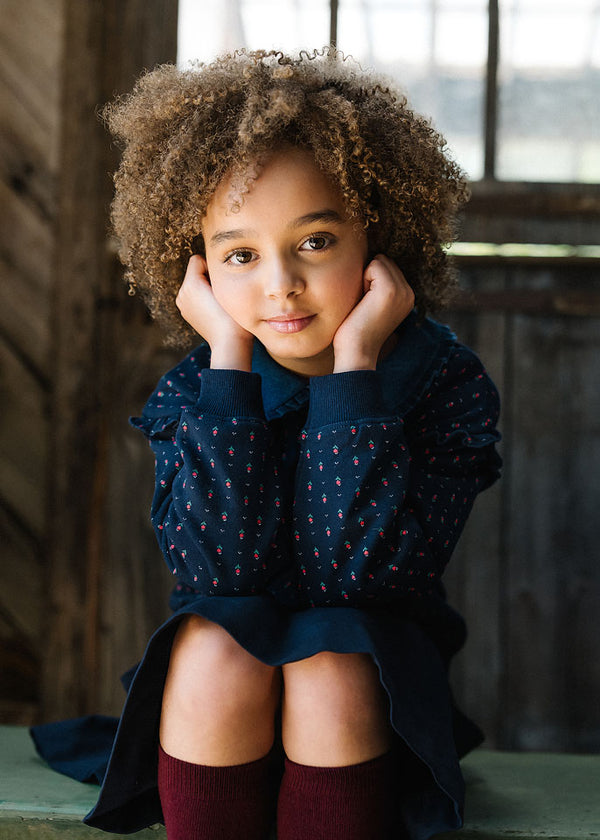 Analogy by Lil Legs Navy Print Sweet Campaign Denim Collar Ruffle Sweatshirt