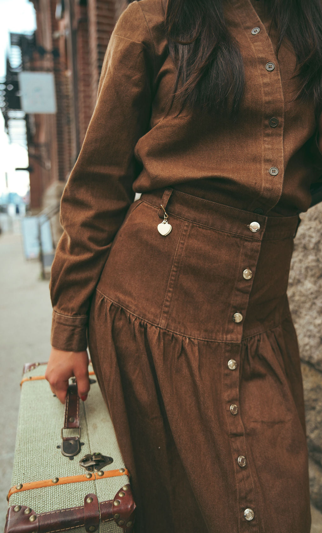 Urban Edge Denim Dropwaist Skirt Brown