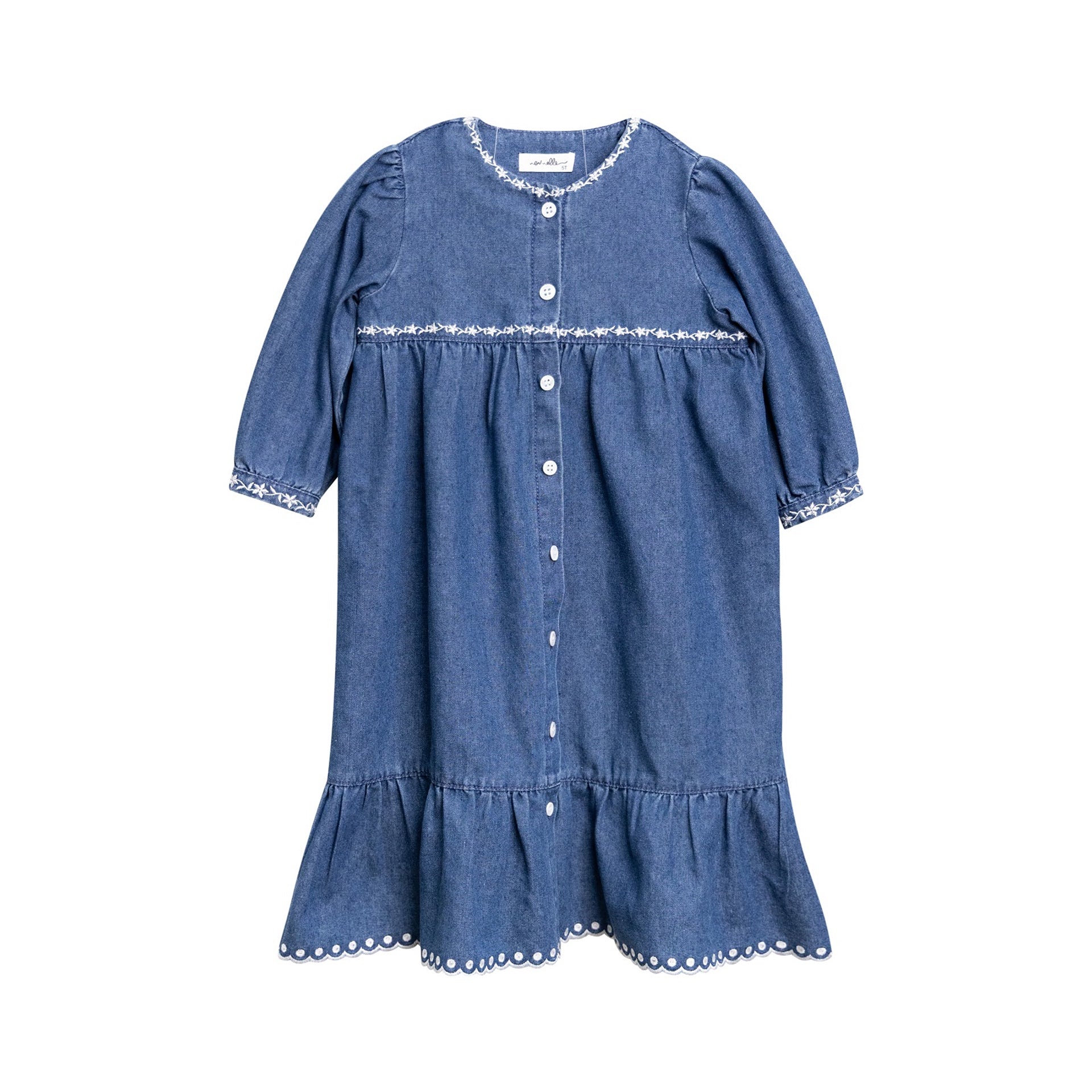 white christmas dresses Nounelle Denim Trimmed Dress 3/4 Sleeve