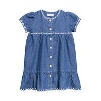 Nounelle Denim Trimmed Dress- Short sleeves