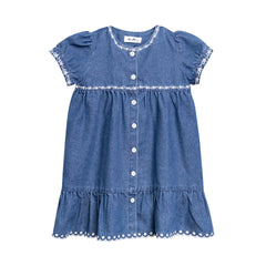 Nounelle Denim Trimmed Dress- Short sleeves