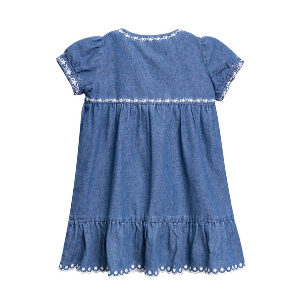 Nounelle Denim Trimmed Dress- Short sleeves