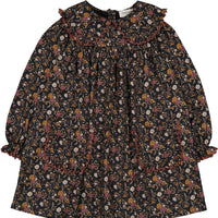 Louis Louise BLACK DRESS URSULA TWILL BRUSHED ROMANTIC FLOWER