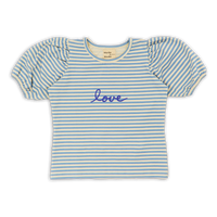 Wander + Wonder Blue Stripe Puff Sleeves Top