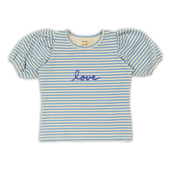 Wander + Wonder Blue Stripe Puff Sleeves Top